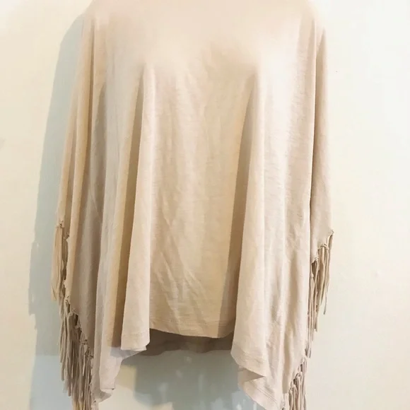 Free People Movement Fringed Poncho Creme Size Small - Picture 4 of 14